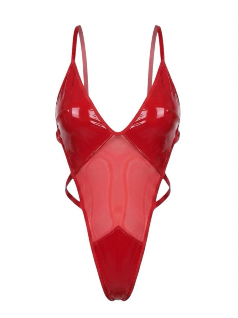 Red Patent Vinyl & Mesh Bodysuit